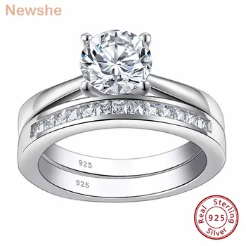 Newshe Solid 925 Silver Engagement Ring Wedding Band Fine Jewelry Luxury Solitaire Round Cubic Zircon Imitation Diamond Rings 1