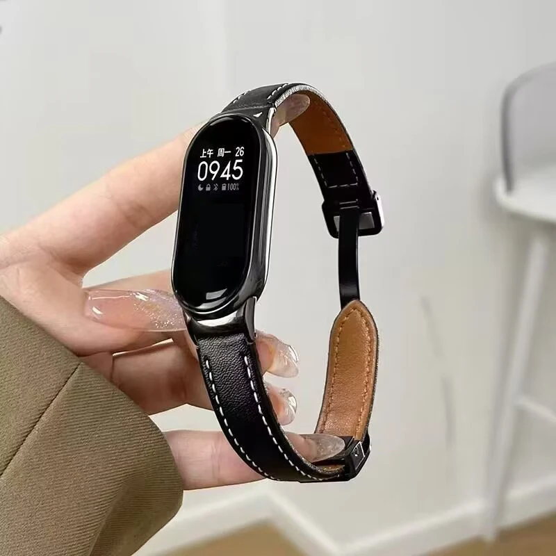 Premium Leather Strap with Magnetic Buckle for Smart Fitness Tracker Bracelet