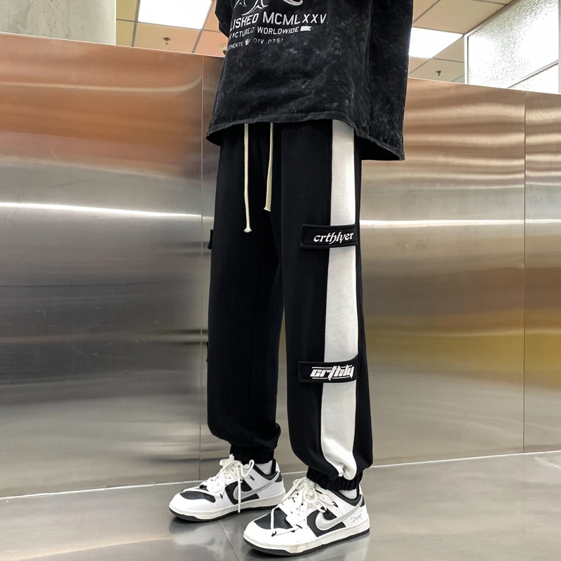 

Harajuku Men Sports Pants High Street Patchwork Jogging Trousers Wide Leg Pants Summer Sweatpants Men Fashion Casual Pants