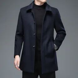 Men Winter Warm Casual Wool Blends Trench Coat Male Autumn Fashion Business Medium Solid Thick Slim Jacket Windbreaker Overcoat