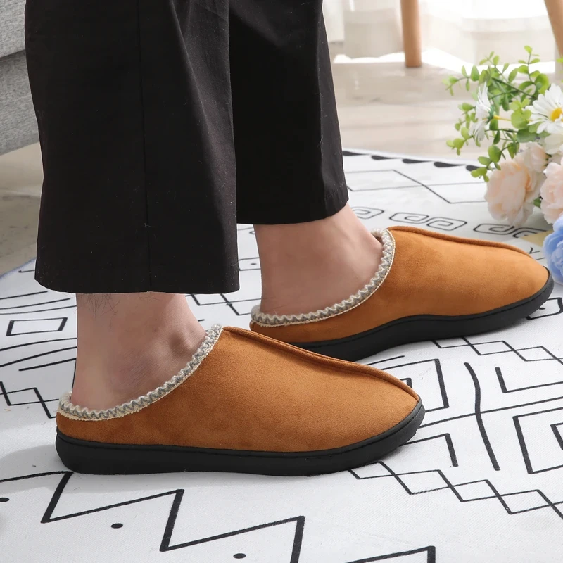 

Pallene Men's Flats Cotton Slippers Anti-Slip Fluffy Warm Slippers For Women Memory Foam House Slippers With Durable Rubber Sole