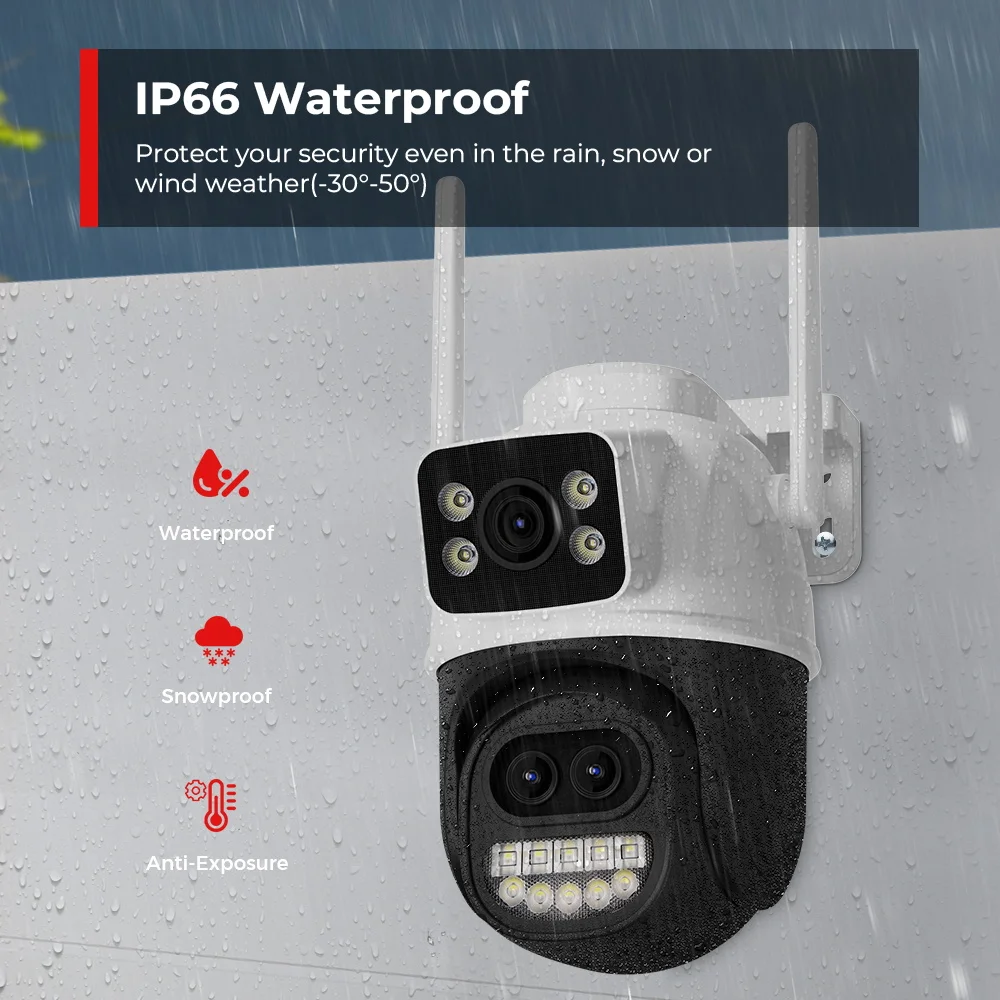 12MP 6K PTZ Wifi Camera Dual Lens 8X Digital Zoom AI Human Detection Outdoor 8MP