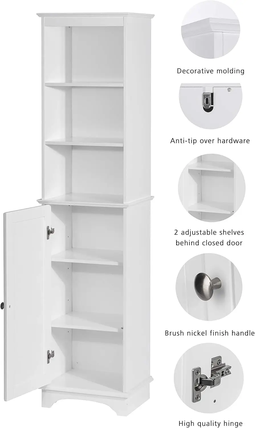 Home Freestanding Storage Cabinet with Three Tier Shelves, Tall Slim Cabinet, Free Standing Linen Tower, White
