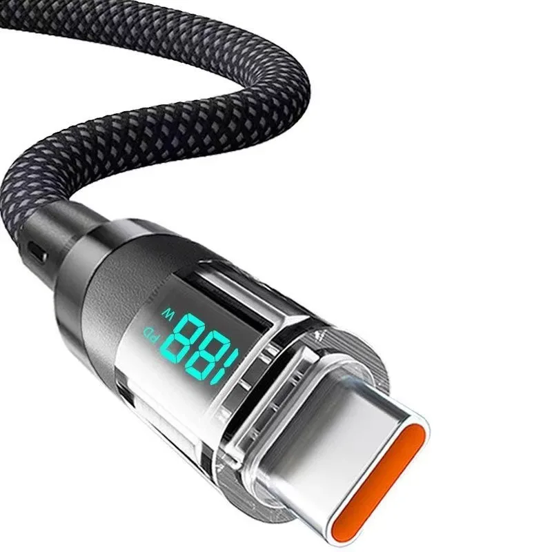 120W Type-C-USB/Type-C 케이블, LED 디지털 디스플레이가 있는 초고속 충전 휴대폰 케이블, USB-Type-C 충전 및 데이터 전송