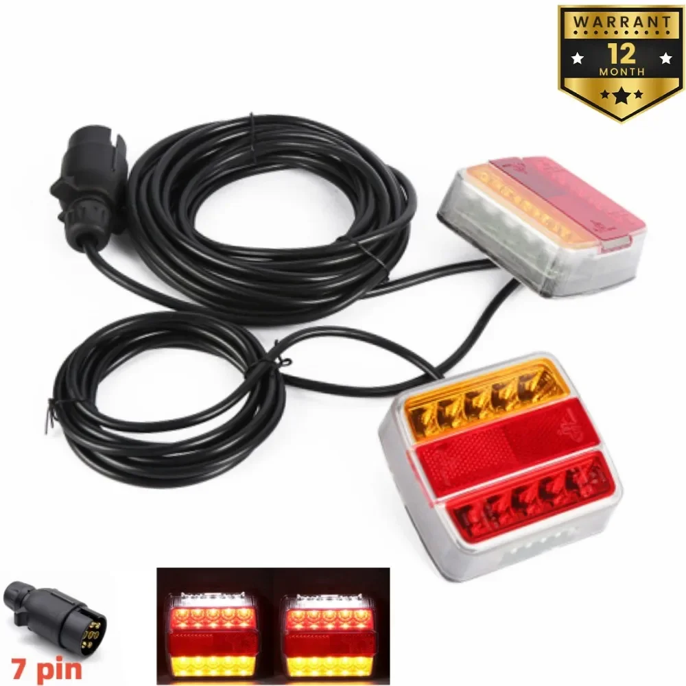 Magnetic LED Trailer Rear Tail Light Set 12V Wired Signal Warning Brake Light 7.5m Cable 7 Pin Towing Trailers Caravans Truck RV