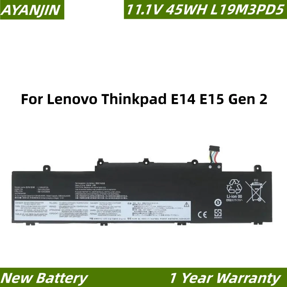 

L19M3PD5 L19D3PD5 11.1V 45WH Laptop Battery For Lenovo Thinkpad E14 E15 Gen 2 5B10X02594 5B10X02606 TP00117A TP00116C L19C3PD5