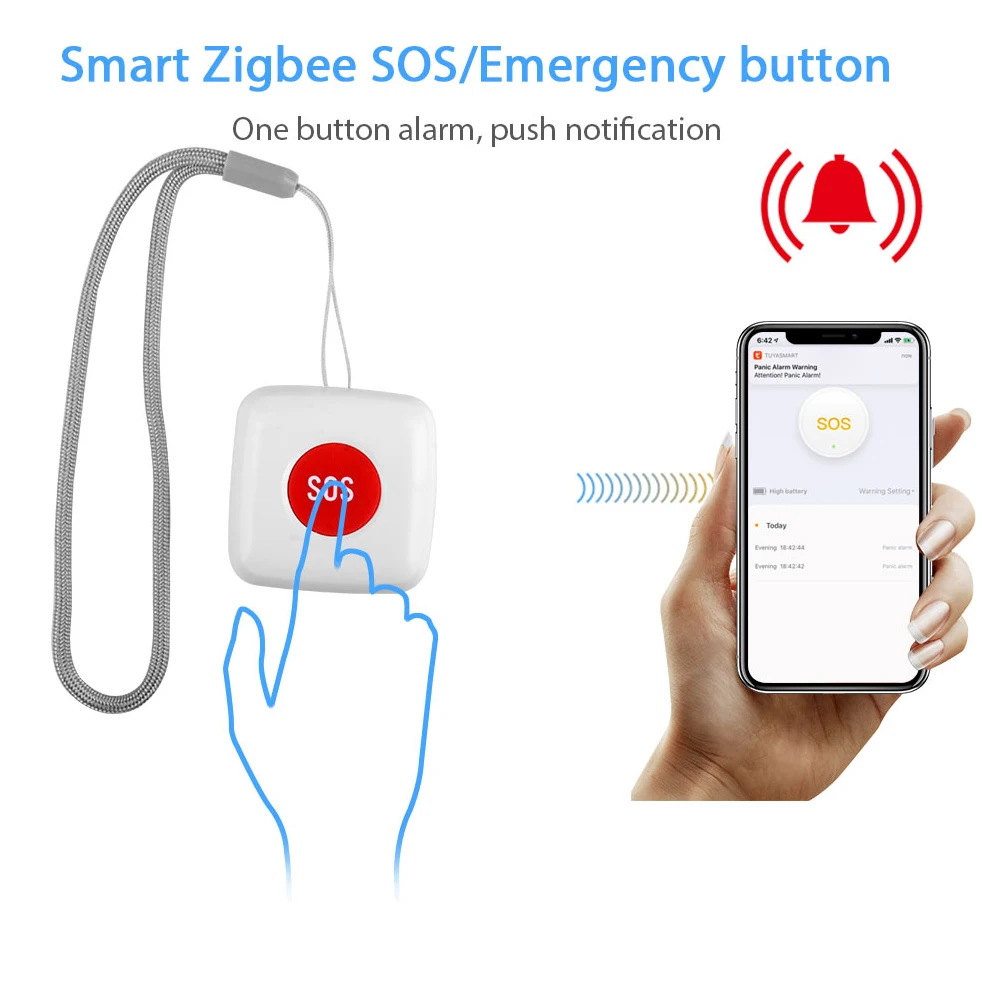 TUYA ZigBee SOS 버튼 센서 알람 노인 비상 도움 알람 스위치 Tuya Zigbee 허브와 함께 작동 Smartlife App