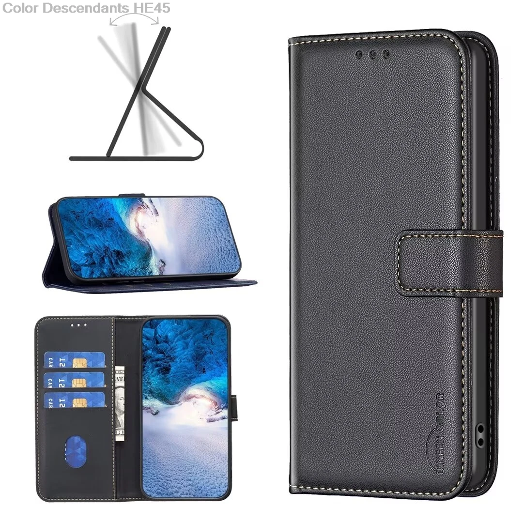 Genuine Leather Magnetic Card Holder Flip Wallet Phone Case with Stand Feature