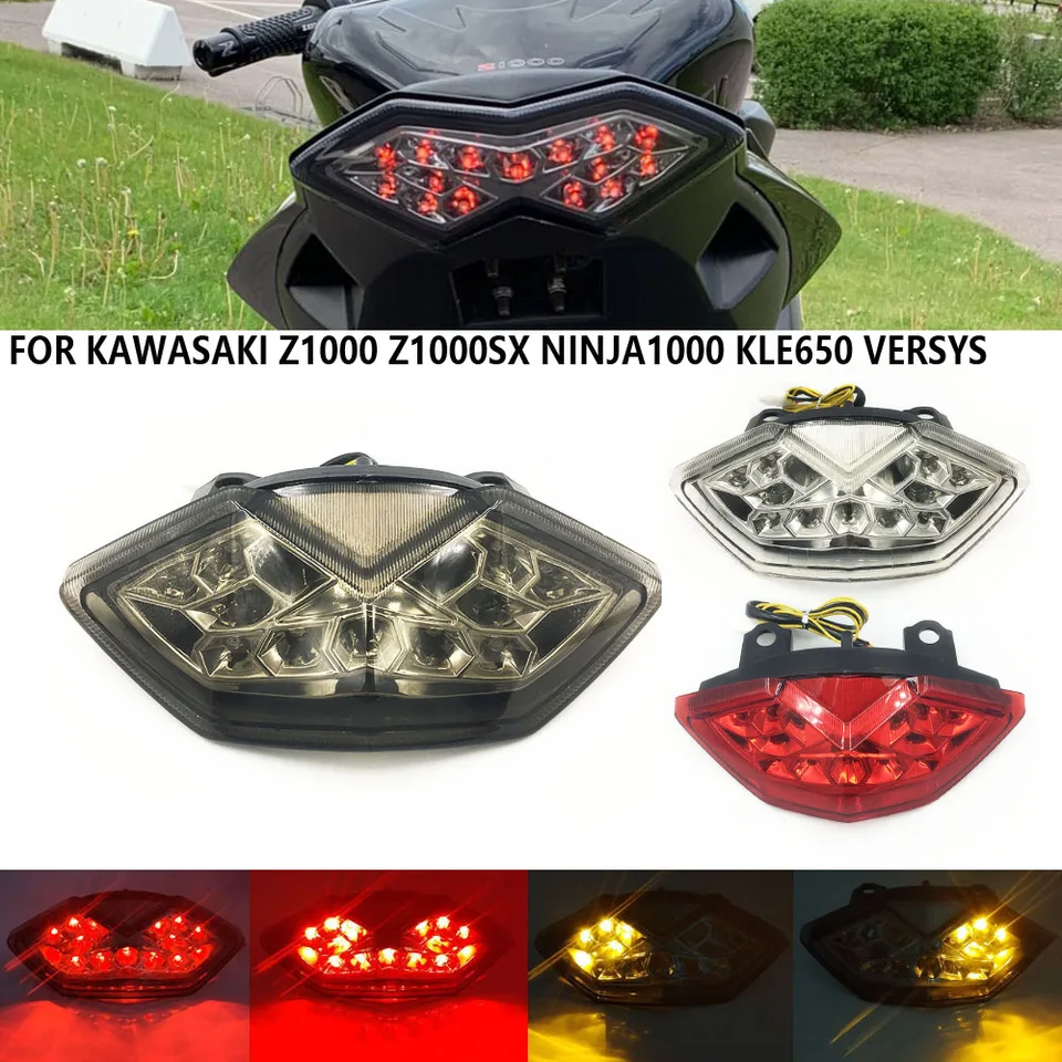 Feu LED + Clignotants Intégrés Fumé Pour Kawasaki Z1000 (2010) & Z1000 SX (2012-2019)