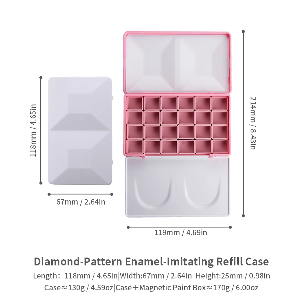 세미아트 1개 모조 에나멜 다이아몬드 페인팅 박스 여행용 케이스 팔레트 자석 포함 반팬 수채화 물감 소분용