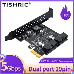 TISHRIC PCI-E 1X USB Adapter PCI E Express USB3 0 Front GENL Expansion Card Dual Port 19Pin Controller 2 USB 19Pin Add On Cards