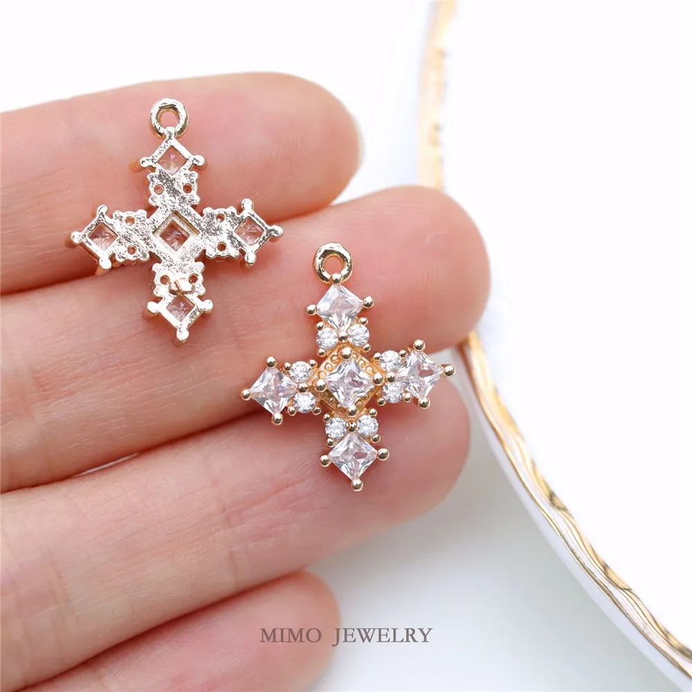 

20x18MM Micro Inlaid Square Zircon Gothic Cross Charm Pendants 14K Gold Plated Brass Jewelry Making Supplies Diy Accessories