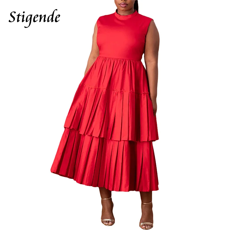 

Sleeveless Loose Cascading Ruffle Dress Women Back Zipper Fit and Flare Tank Dress XXXL Patchwork Bodycon a Line Sundress