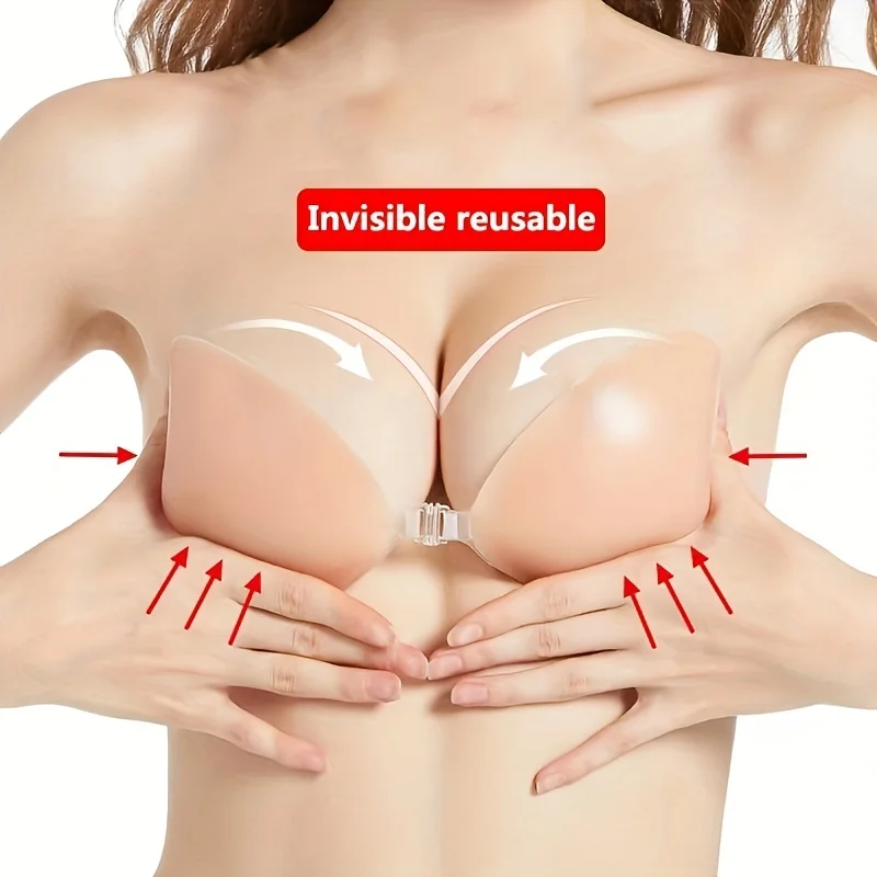 Adhesive Bra Invisible Silicone Bra Push Up Sticky Bra Strapless Womens ...
