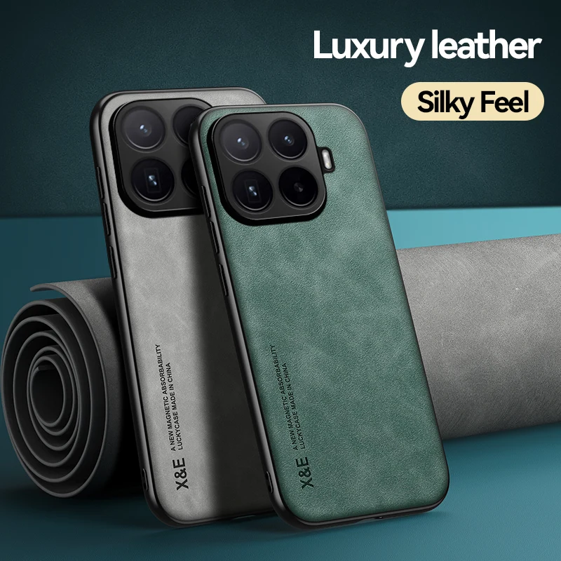 Luxury Silky Feel PU Leather Texture Phone Case with Shockproof Magnetic Frame and Plastic Back Cover