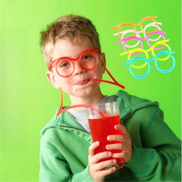 Óculos de palha engraçados macios de pvc, canudos flexíveis para beber, suprimentos para festa infantil, bar, brinquedo criativo