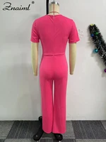 Znaiml Women Elegant Long Jumpsuits for Party Summer Short Sleeve Buttons Solid Color Wide Leg Pants Rompers One Pieces Overalls - Image 6