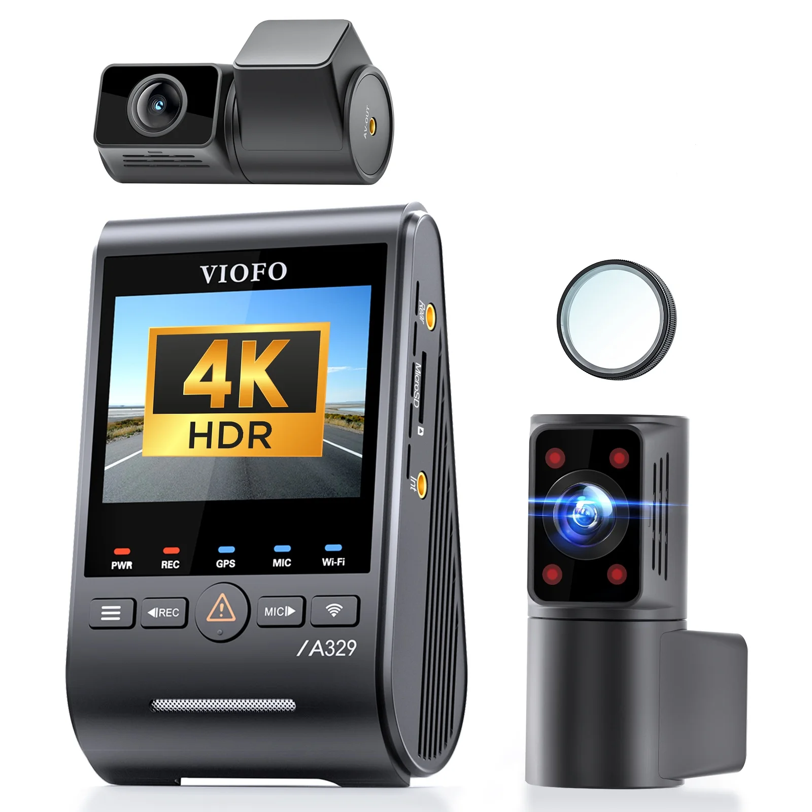 מצלמת רכב VIOFO A329S 3CH 4K 30FPS+2K אחורית +2K Cabin HDR Dash Cam עם חיישן Sony STARVIS 2, תמיכה ב-SSD, זיהוי השפעה בהספק נמוך