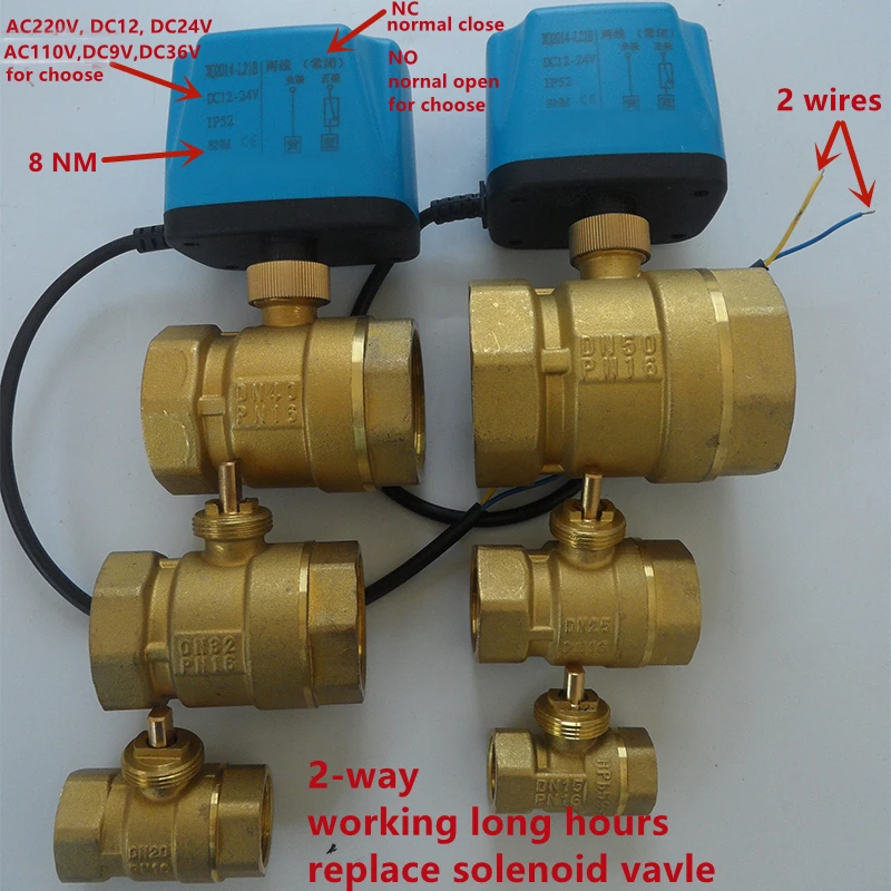 Motorizada Válvula de Esfera 2-fios de Latão Elétrica Válvula Solenóide Substituir ac 110v 220v dc 9v 12v 24v 36v nc no