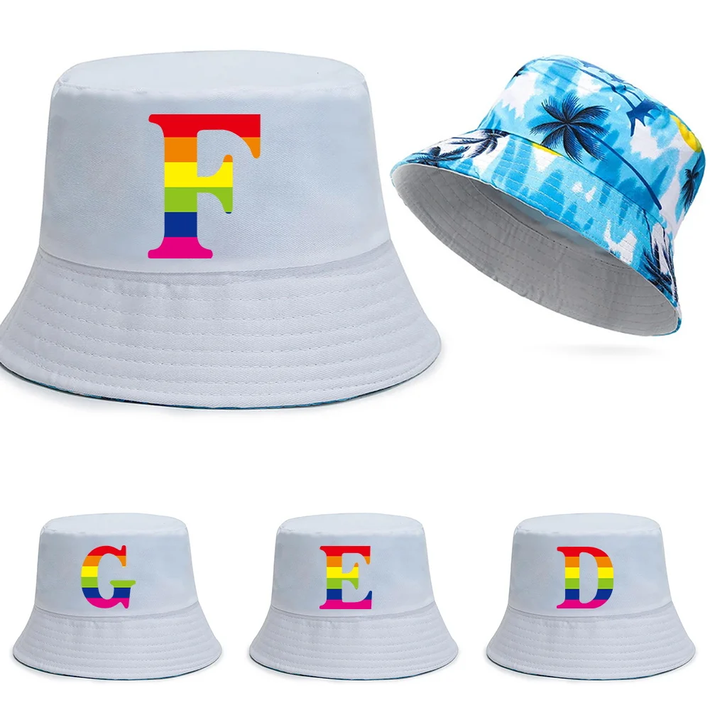 

New Big Head Size Fisherman Hat Rainbow Printed Reversible Hawaii Korean Autumn Hats for Men Casual Street Panama Hat Bucket Cap