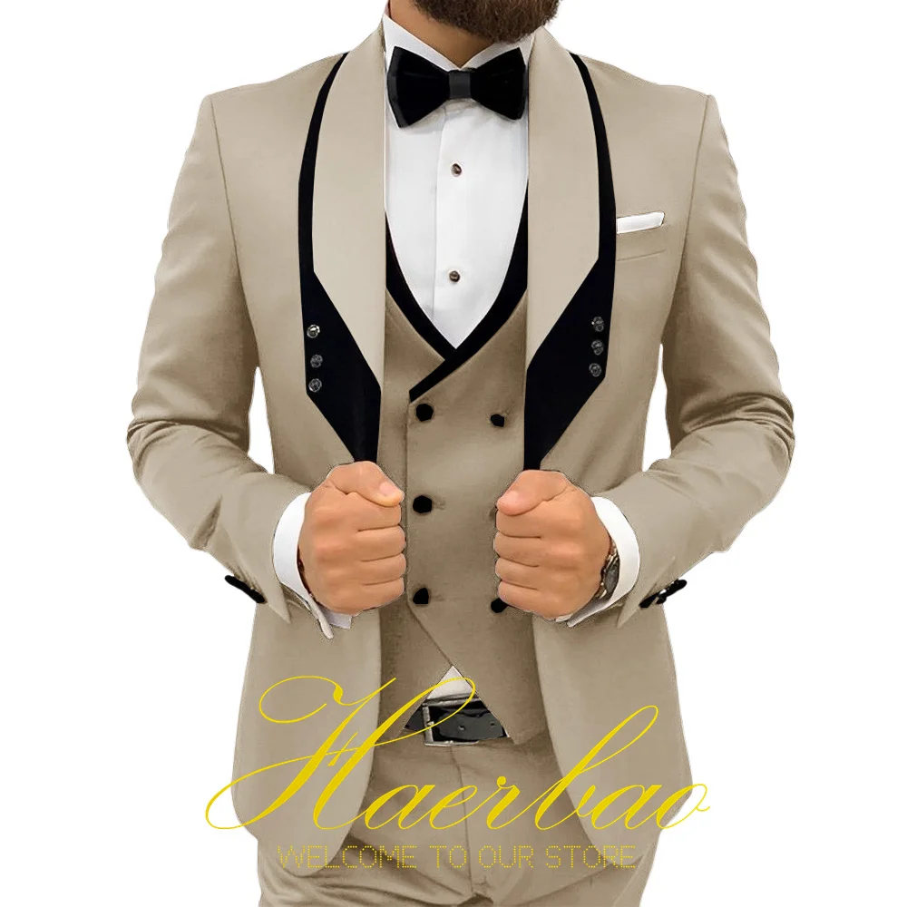 Men Wedding Suit  Vest Pants Jacket Three Piece Set Groom Tuxedo Fashion Design Formal Slim Fit Clothes for Male
