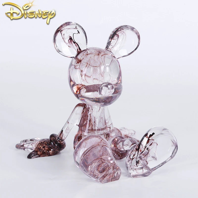 

21CM Disney Anime Figure Mickey Mouse Clear Crystal Statue Sitting Position Kawaii Cartoon Resin Sculpture Trend Decor Ornaments
