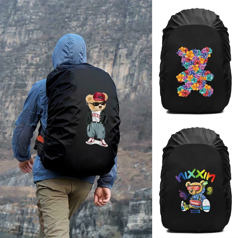 Backpack Rain Cover 20L-70L Waterproof Protective Case Foldable Dust Covers Bear Printing Travel Climbing Backpack Raincover