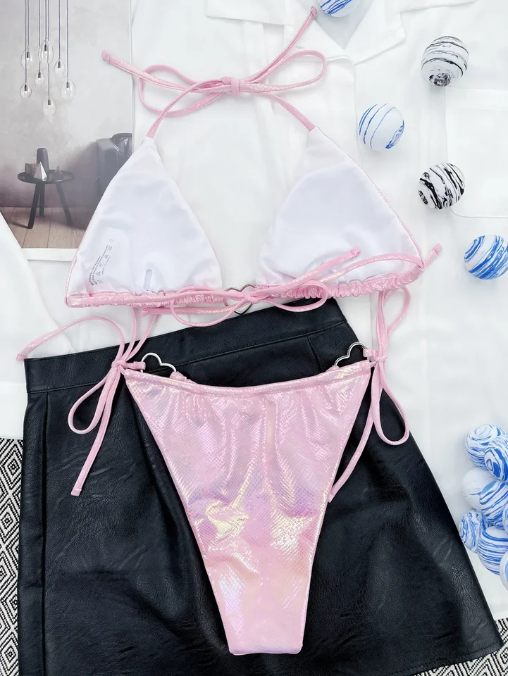 Pink Snake Print Designer Bikini Swimsuit Set