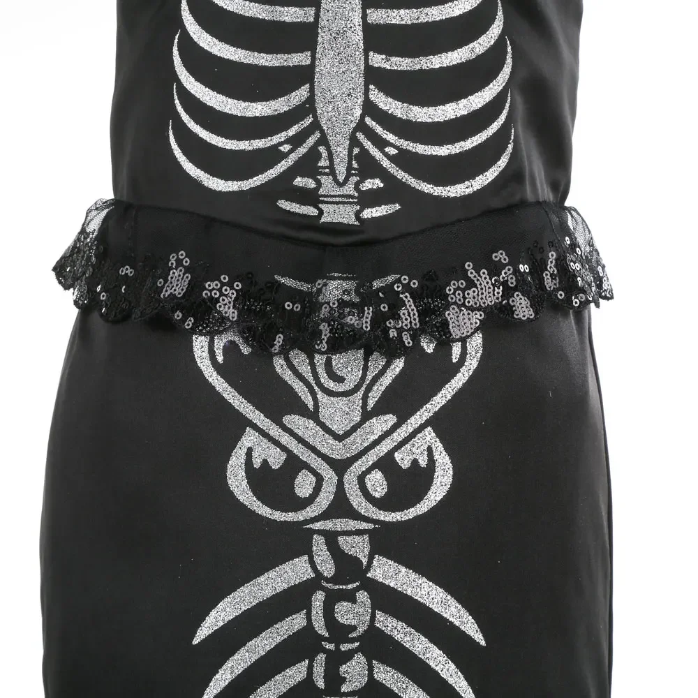 Costume Da Strega Bambina Con Scheletro Glow In The Dark - Vestito A Maniche Lunghe E Cappello, Set Halloween Per Ragazze, Carnevale, Cosplay