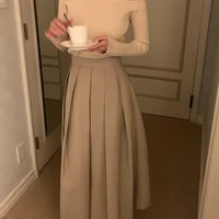 REALEFT Vintage Women's Pleated Skirts 2025 New Spring Summer Korea Style High Waist Solid Straight A-line Midi Skirts Female - Image 6