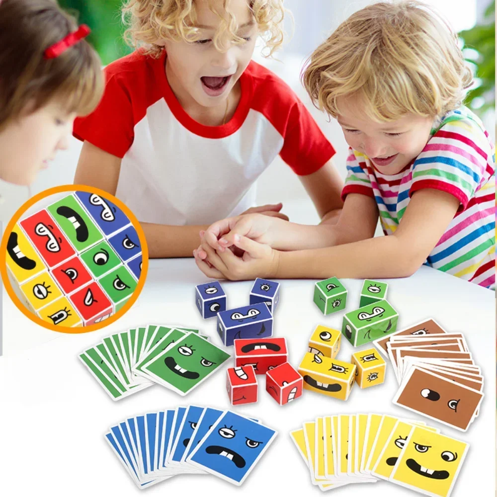 

Kids Face Change Cube Game Montessori Expression Puzzle Building Blocks Toys Early Learning Educational Match Toy for Children