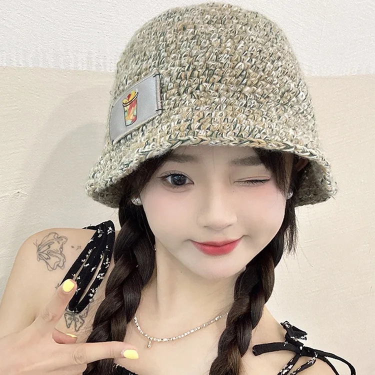 

Korean Version Irregular Label Ice Cream Mori Handmade Knitted Basin Hat Showing Face Small Bucket Hat Crochet Bucket Hat Tide