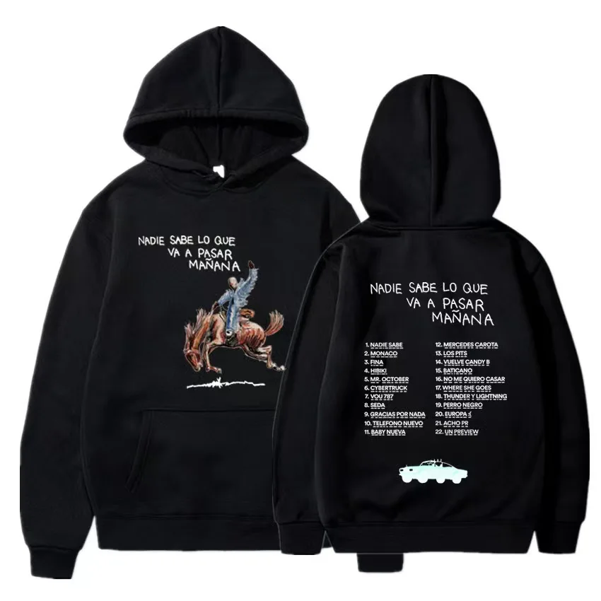 

Bad Bunny Nadie Sabe Lo Que Va A Pasar Manana Merch Hooded Hip Hop Pullover Oversized Hoodie Sweatshirt Harajuku Streetwear