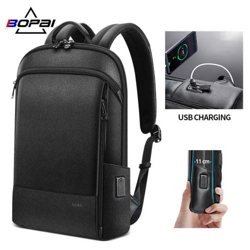 BOPAI Wholesale Bopai Premium Slim Light Business Commute Luxury Usb Charging Smart Anti Theft 15 Inch Men Real Genuine Leather 6