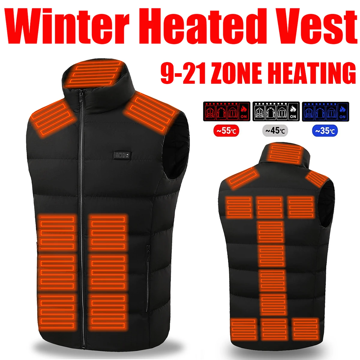 Heated Vest,USB Intelligent Dual Control Switch 9-11-21 Zone Heated Vest,Heated Hunting Vest,Winter Men's Women's Warm Vest,M26