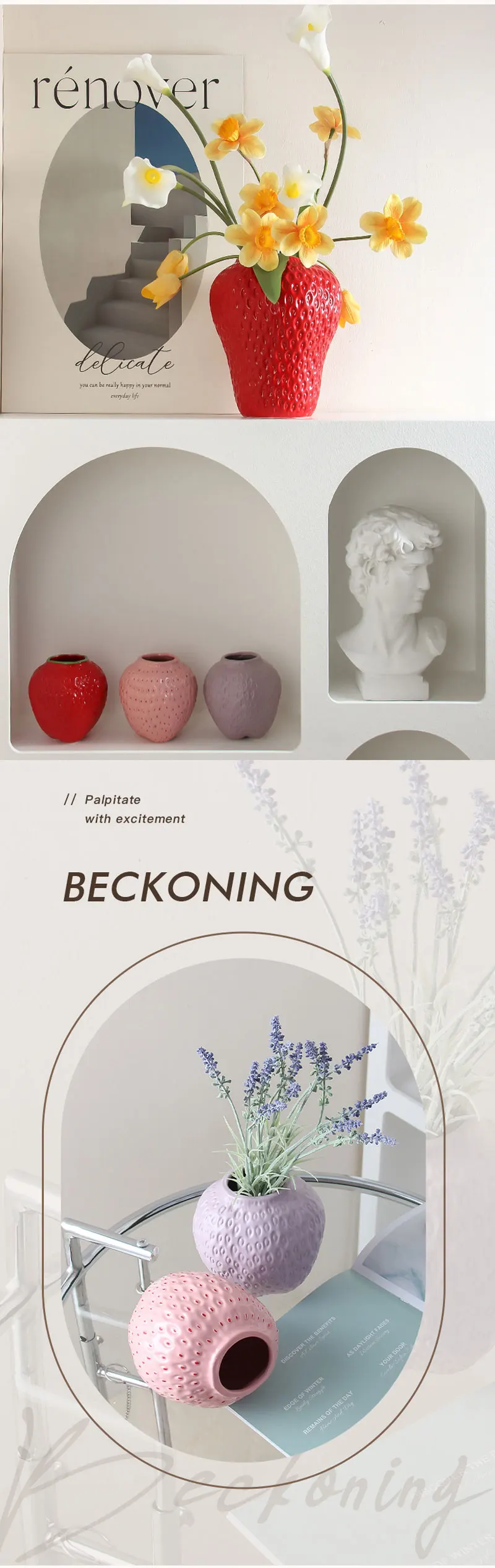 Nordic Ceramics Strawberry Vases Ornaments Homestay Decorative Desktop Flower Arrangement Container Home Decoration Accessories