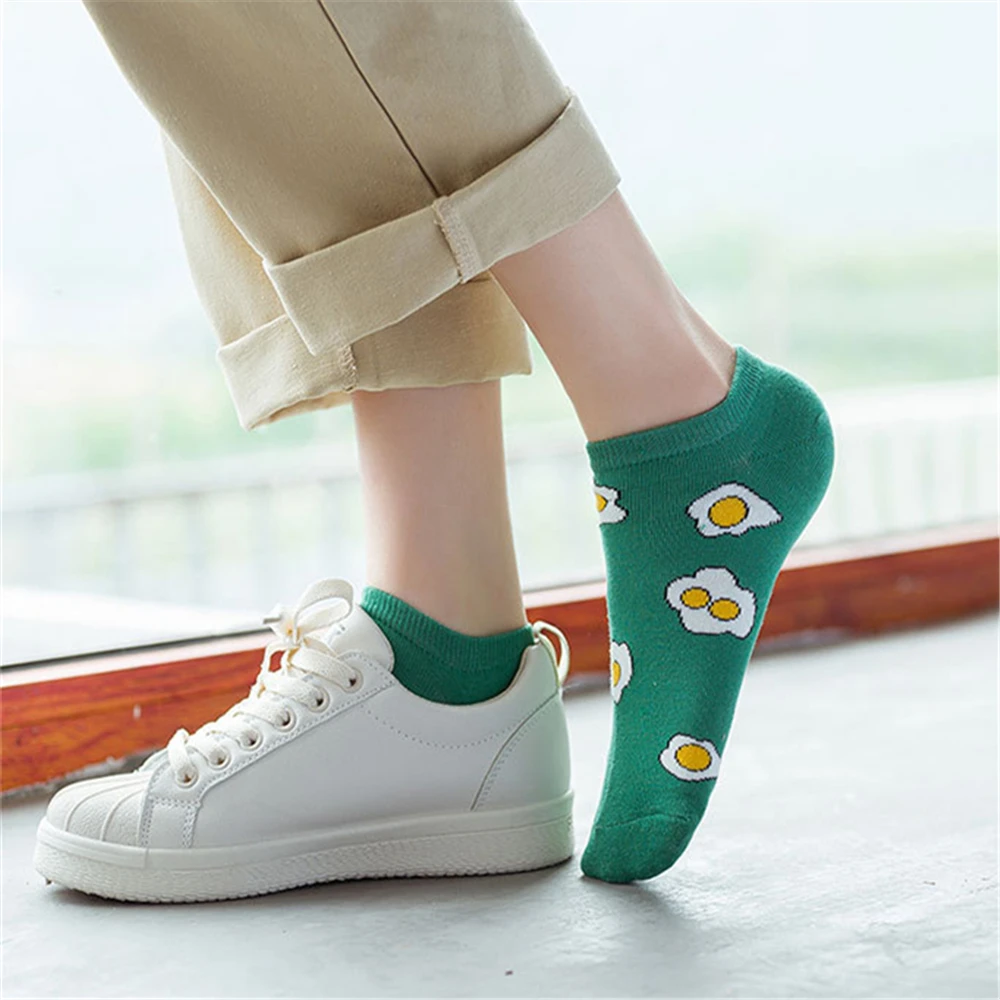 Funny Cute Happy Animal Fruit Foods Eggs Short Socks Cartoon Omelette Strawberry Pineapple Rainbow Stripes Sokken Dropship