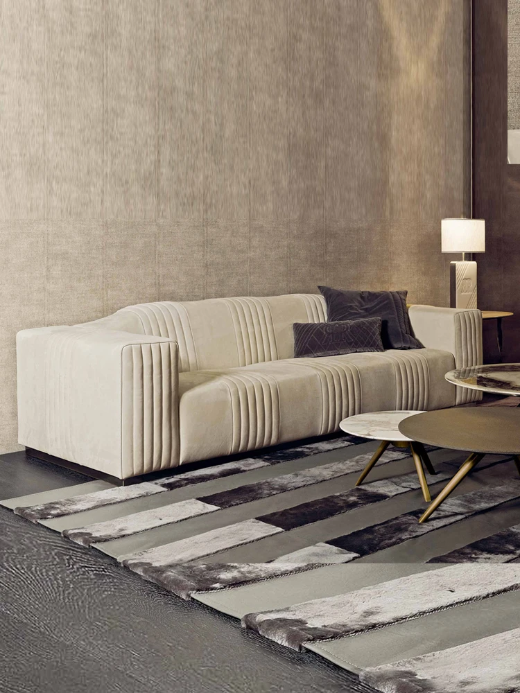 

Минималистичный кожаный диван для трех человек, современная роскошная гостиная, семейная вилла, маленькая квартира