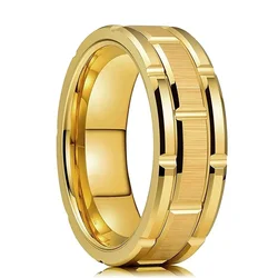 Sleek 8mm Silver Stainless Steel Matte Finish Ring with Beveled Edge - Elegant Unisex Jewelry for Weddings, Parties, and Gifts (Style 6)
