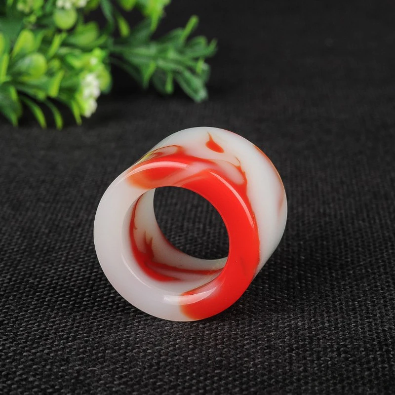 

Chicken Blood Jade Ring Red White Simple Versatile Ring