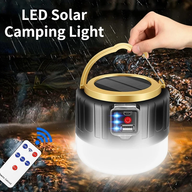 

Solar LED Camping Light Rechargeable USB Tent Lamp Emergency Bulb Lights Power Bank Waterproof Portable Lanterns for Fishing BBQ
