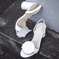 Designer High Heels Women Square Button Elegant Sandals Female Roman Sandals Ladies Strange Style Fashion Party Dress Shoes 2