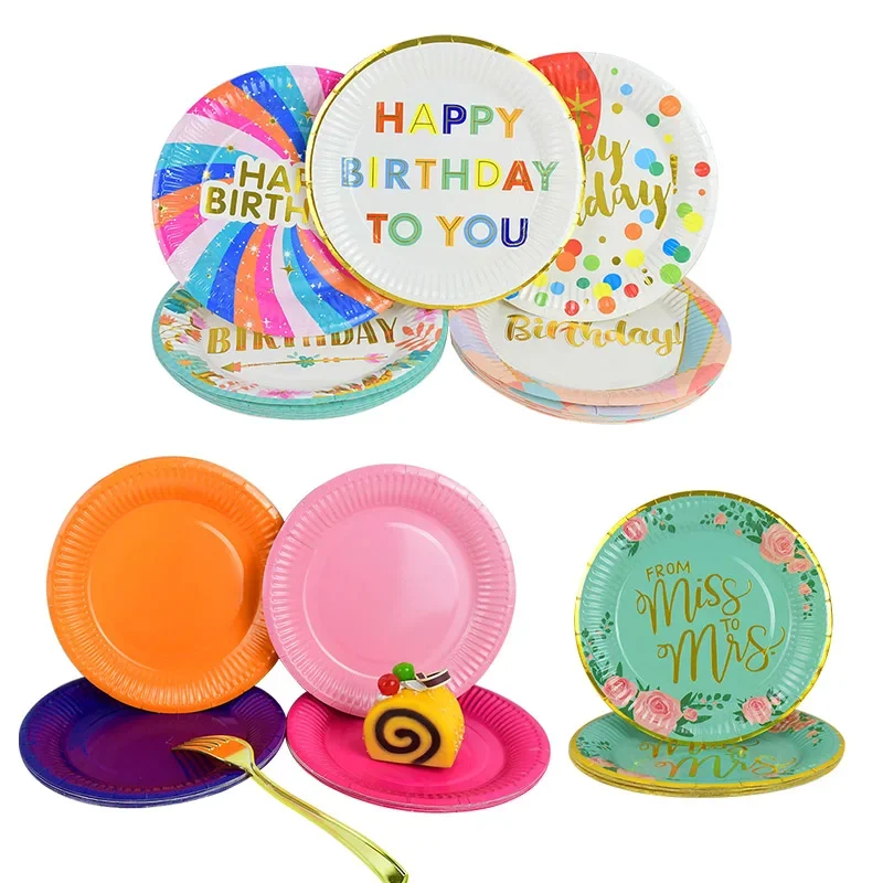 

10pcs/lot 7inch Disposable Plates Party Paper Plates Happy Birthday Baby Shower Wedding Party Tableware Banquet Decor Supplies