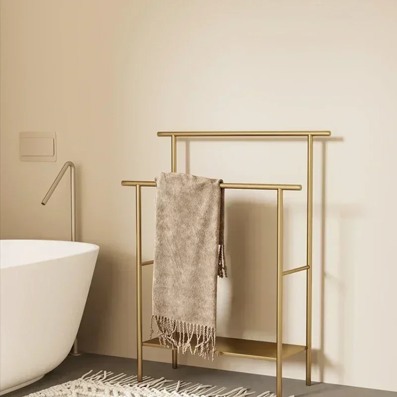 Luxurious Bathroom Towel Rail Dual-Pole Storage Floor-to-Ceiling Shelf Light Luxury Design Ample Storage Solution