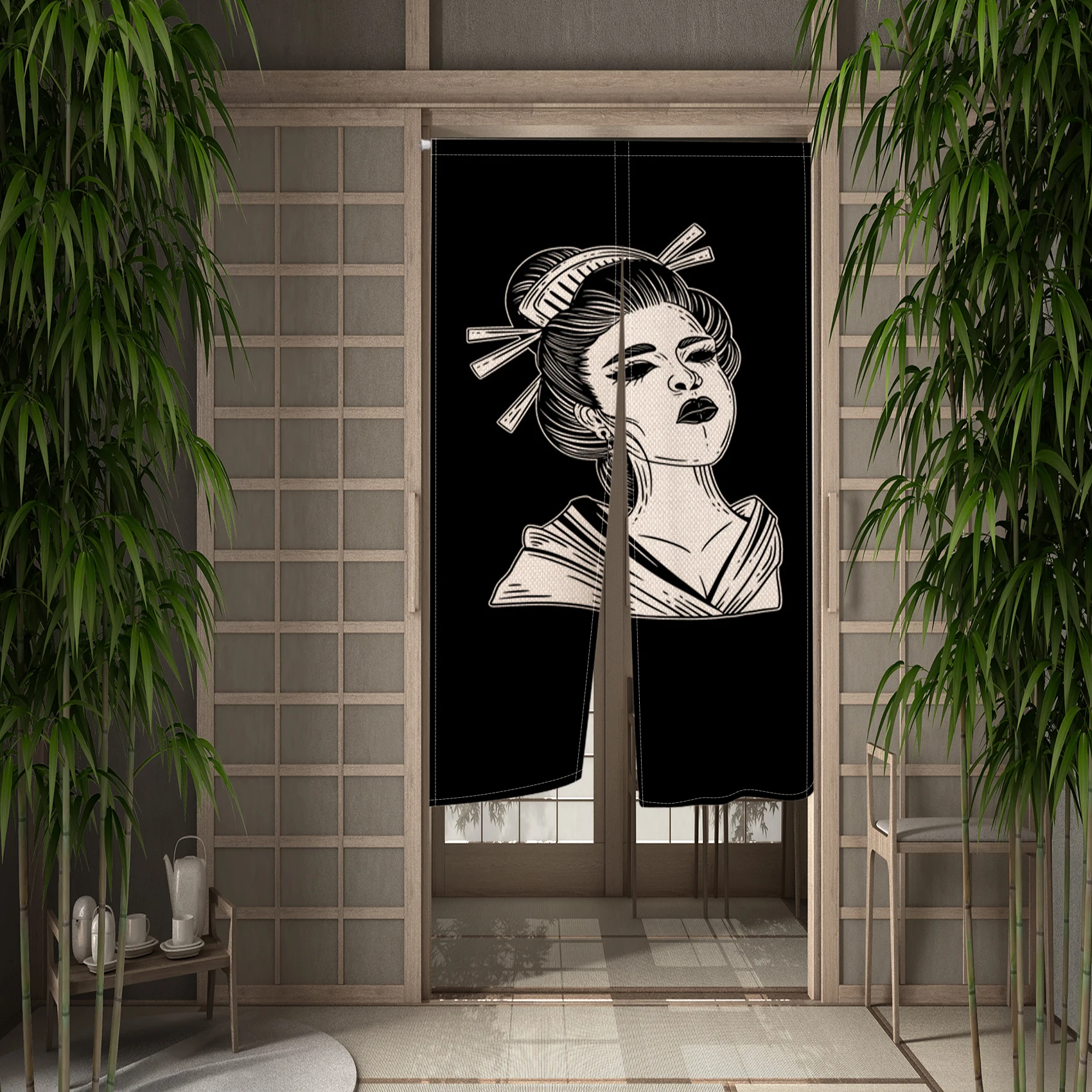Geisha Japanese Style Door Curtain Ladies Kitchen Bedroom Bathroom Izakaya Wind And Moon Place Partition Half Curtain Decoration 4
