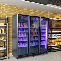 Réfrigérateur vertical commercial, armoire à vin à double porte avec congélateur en verre, refroidisseur de boissons à affichage lumineux LED pour bar et cuisine 4