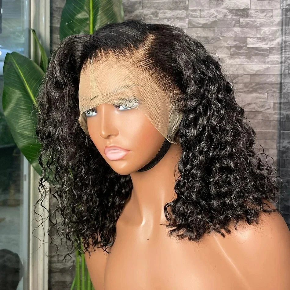 human hair lace frontal Water Wave Short Curly Bob 13x6 13x4 Transparent Lace Frontal Pre Cut for Women