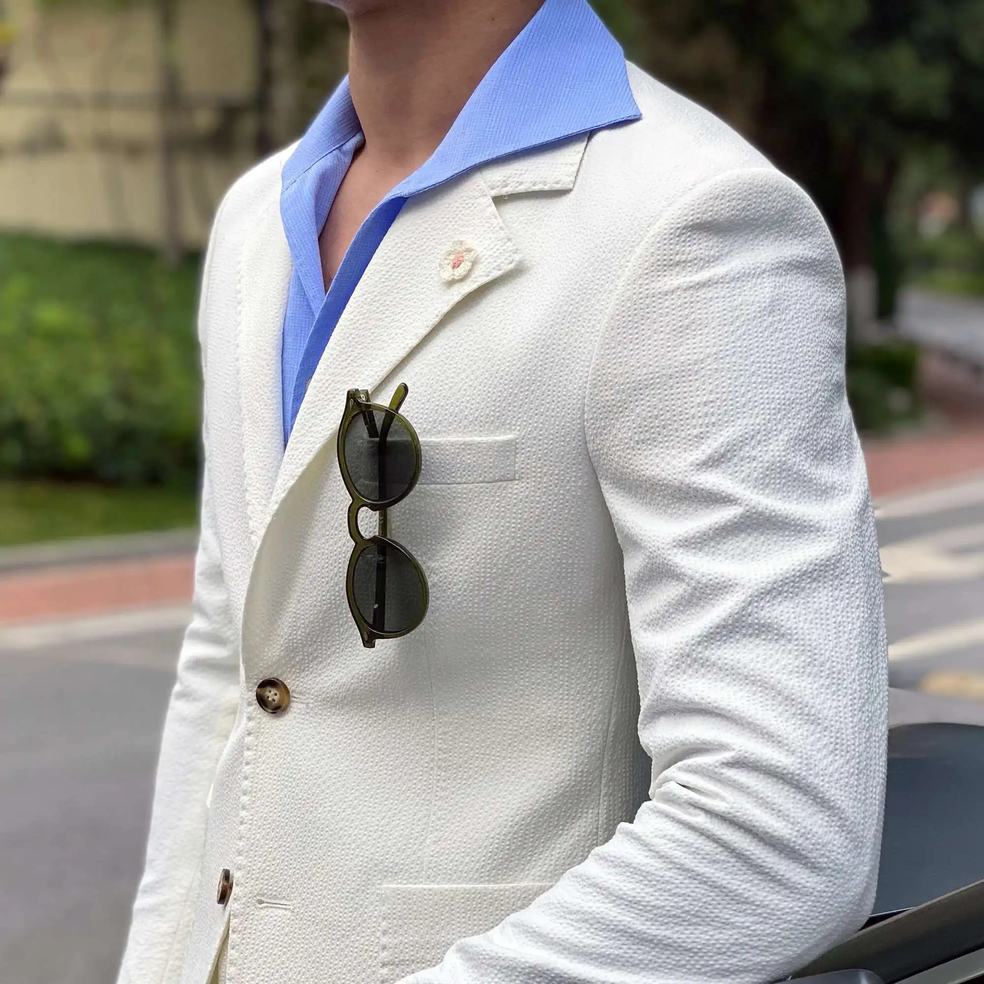 New Summer Seersucker Suit Men Italian Style British Slim Fit Casual White Suit Trendy Man Smoking Homme Mariage Men Tuxedo