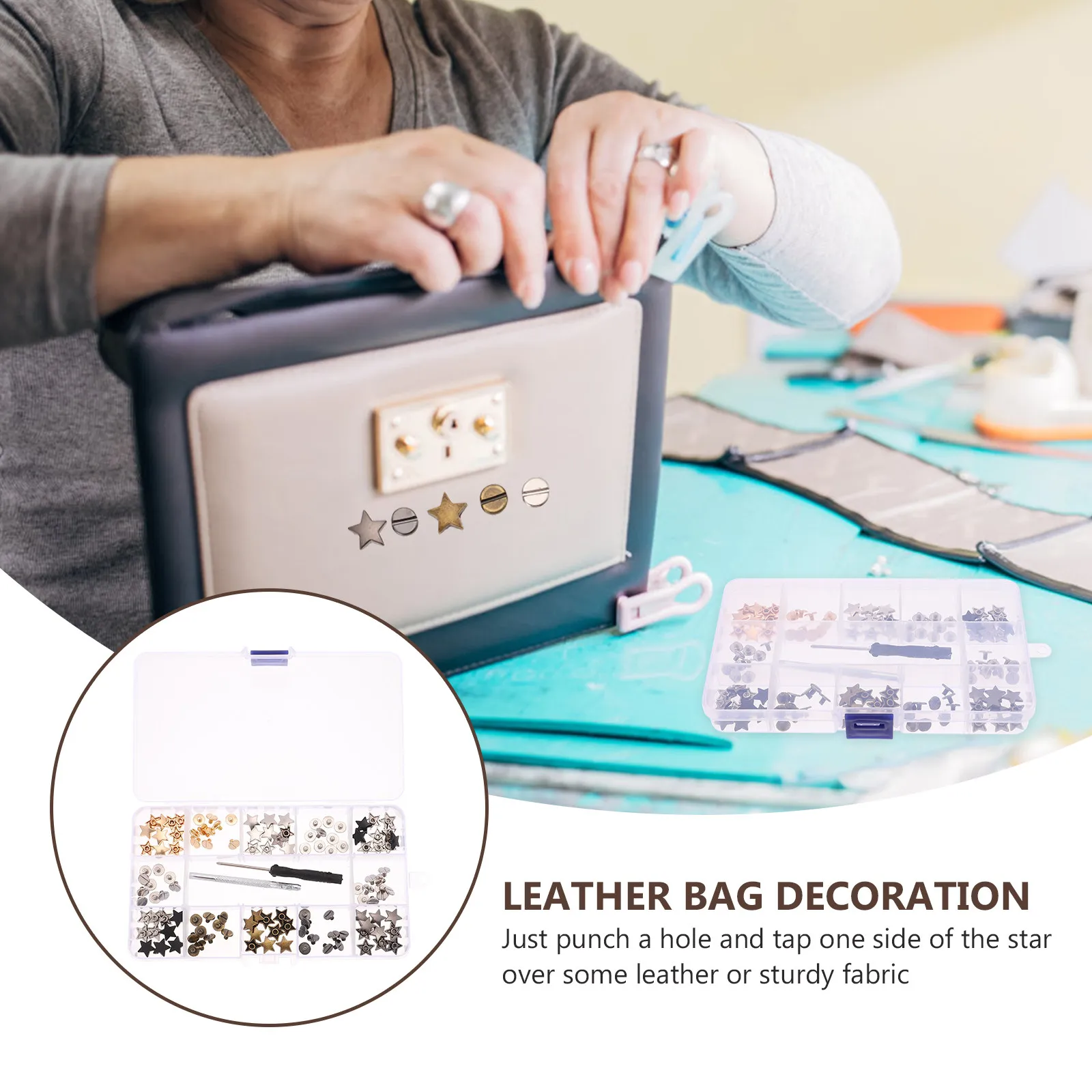 DIY 리벳 별 모양 합금 스터드 키트, 여행 가방 지갑 수리 장식 공예 제작용, 튼튼하고 견고하며 쉽게 부러지지 않음