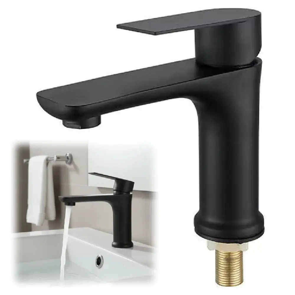 Stainless Steel Bathroom Faucet Single Cold Anti-Leakage Kitchen Sink Faucet Rust-proof Rotary Switch Lavatory Basin Faucet